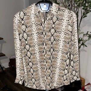 Banana Republic Snake Print Button Down Shirt - Brown and Cream